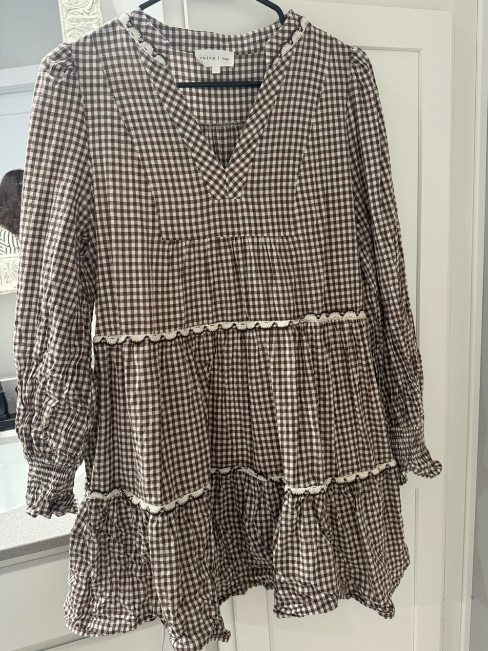 Entro Brown Gingham Tiered Mini Dress